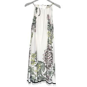 Loft S Halter Dress White Floral Design Daisy Sunflower Midi Sundress *flaw